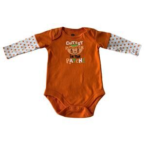 ONE PIECE PUMPKIN BODYSUIT, INFANT, 3-6 MO, ORANGE & WHITE, LONG SLEEVE, 3 SNAPS